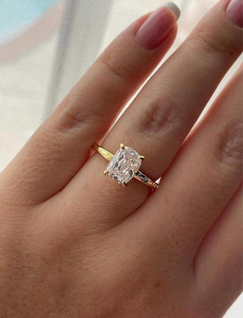 10K, 14K, 18K Gold 2.5CT Cushion Elongated Cut Engagement Ring with Moissanite, moissanite engagement ring