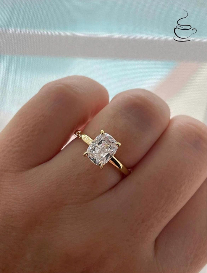 10K, 14K, 18K Gold 2.5CT Cushion Elongated Cut Engagement Ring with Moissanite, moissanite engagement ring