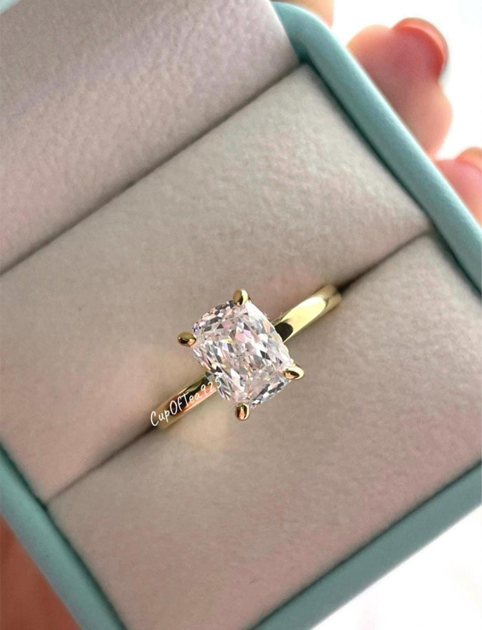 10K, 14K, 18K Gold 2.5CT Cushion Elongated Cut Engagement Ring with Moissanite, moissanite engagement ring