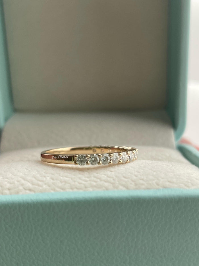 10K, 14K Rose Gold, Yellow Gold, White Gold, Sterling Silver 925 half eternity band with the Finest VVS D Moissanite