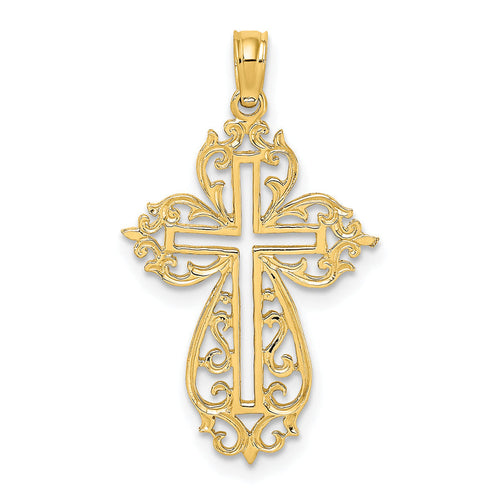 14K Cut-Out Scroll Framed Cross Charm