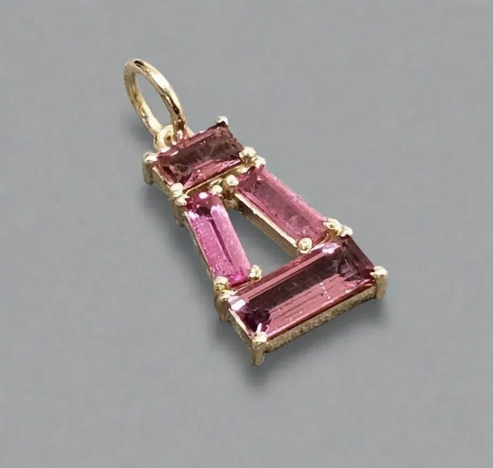 14k Gold Baguette Pink Tourmaline Pendant Necklace - K Jewelry Accessories