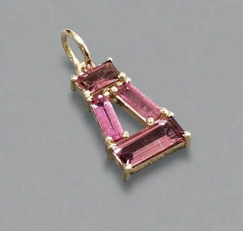14k Gold Baguette Pink Tourmaline Pendant Necklace - K Jewelry Accessories