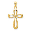 14k Gold Polished Ribbon Cross Pendant