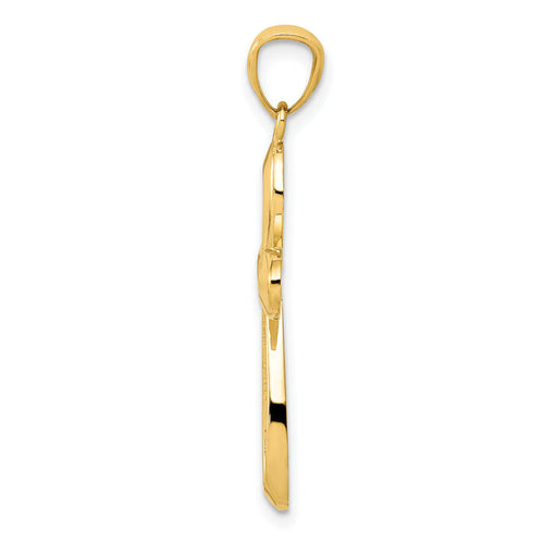 14k Gold Polished Ribbon Cross Pendant