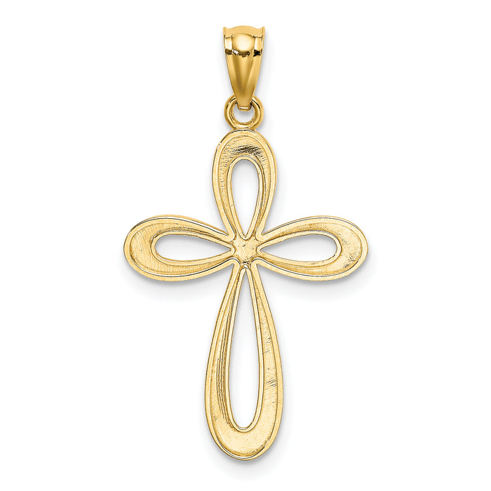 14k Gold Polished Ribbon Cross Pendant