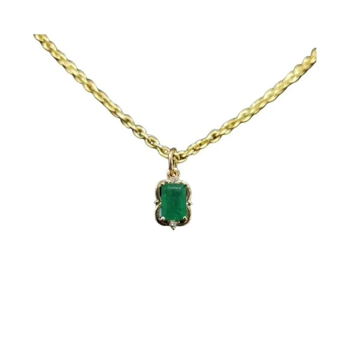 14K Gold Rectangle Emerald & Diamond Pendant - K Jewelry Accessories