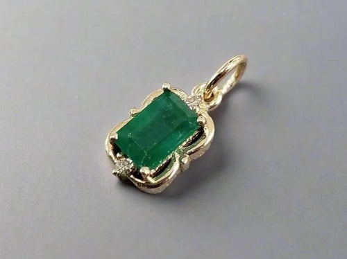14K Gold Rectangle Emerald & Diamond Pendant - K Jewelry Accessories