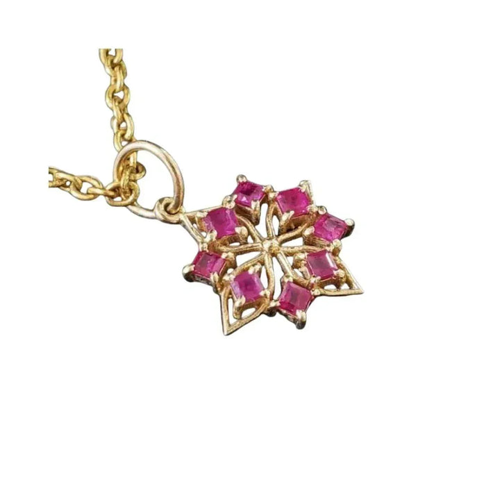 14k Gold Ruby Pendant: Floral Art Deco Jewelry - K Jewelry Accessories