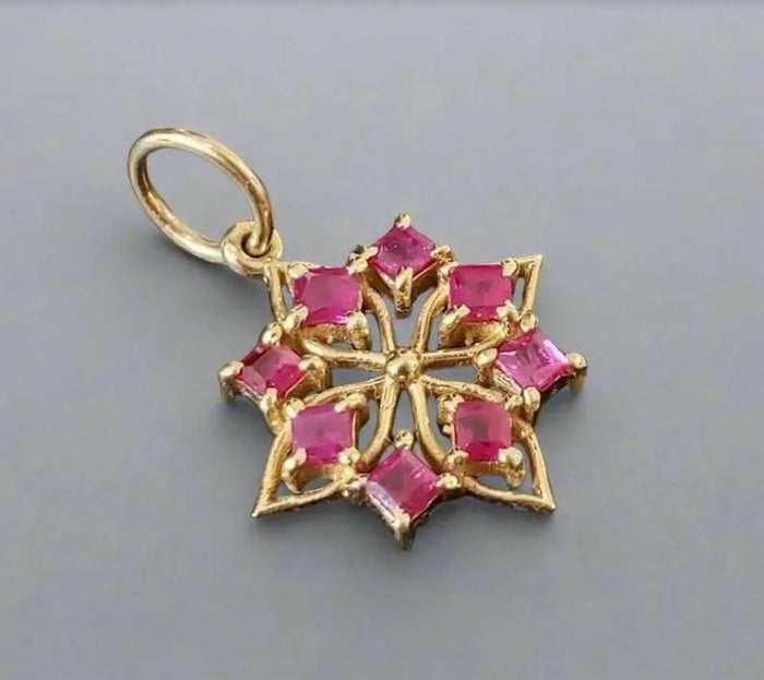 14k Gold Ruby Pendant: Floral Art Deco Jewelry - K Jewelry Accessories