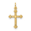 14k Polished and Textured Solid Diamond Shape Cross Pendant