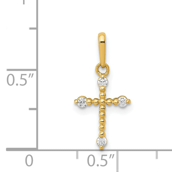 14k Polished Beaded CZ Cross Charm