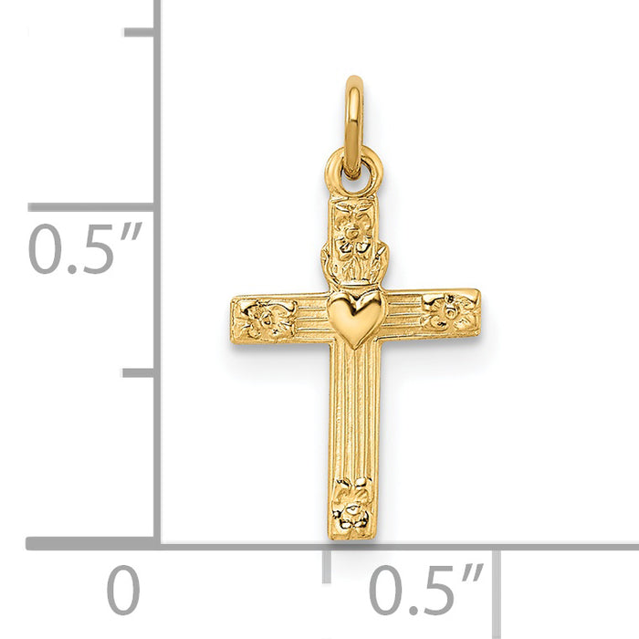 14k Polished Solid Heart Cross Pendant
