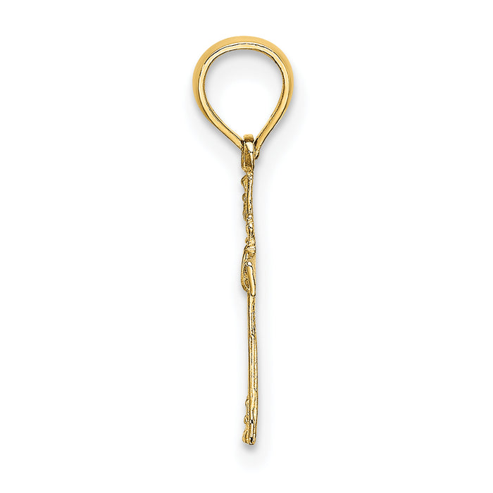 14K Textured Mini Cross w/ Heart Charm