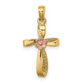 14k Two-Tone Twisted Cross w/ Flower Charm