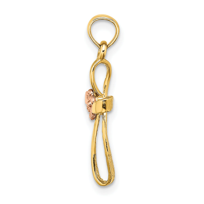 14k Two-Tone Twisted Cross w/ Flower Charm