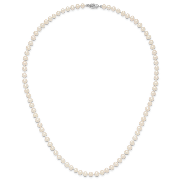 14k WG 5-6mm White Near Round Freshwater Cultured Pearl Necklace