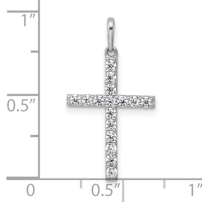 14k White Gold Polished CZ Cross Pendant