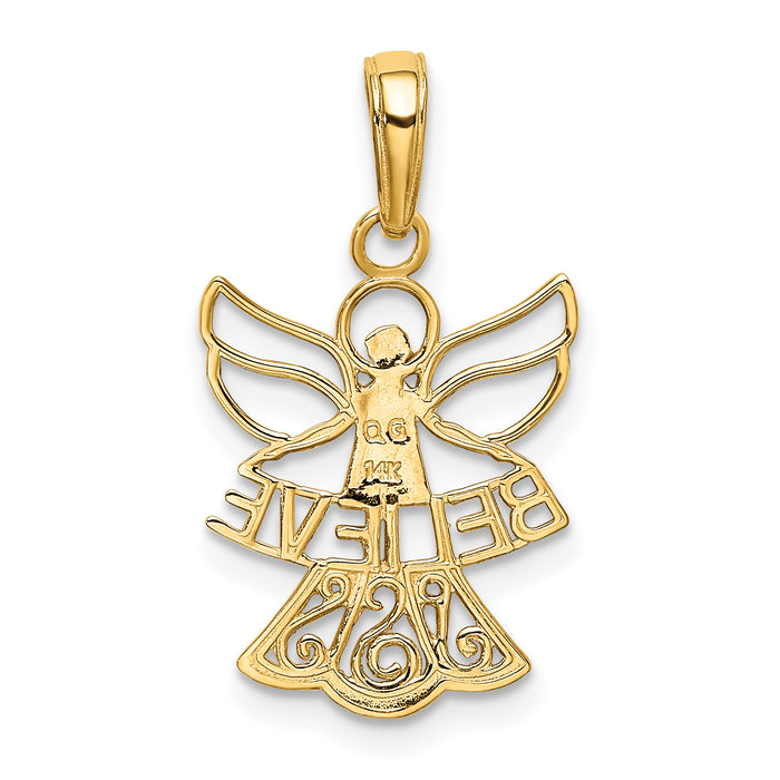 14K W/Rhodium BELIEVE Angel Pendant