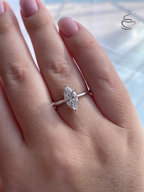 1.5CT, 2CT Marquise cut moissanite engagement ring. Sterling Silver 925, Yellow gold vermeil, rose gold engagement ring with marquise cut