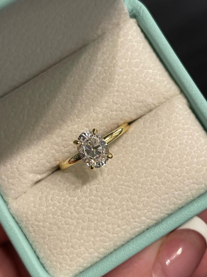 1.5CT oval engagement ring in Yellow Gold Vermeil, gold over sterling silver with 6A CZ simulated diamonds or moissanite, 10K, 14K, 18K gold