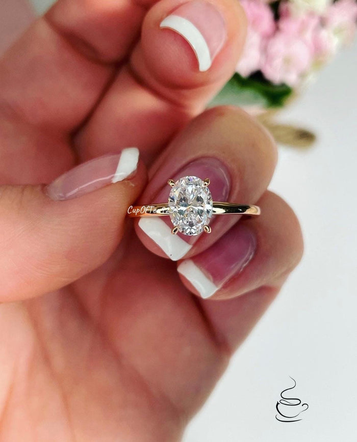 1.5CT oval moissanite engagement ring. , Rose Gold over Sterling Silver 925 Engagement Ring with 1.5CT oval cut CZ diamond or moissanite