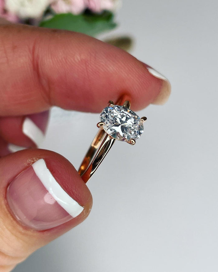 1.5CT oval moissanite engagement ring. , Rose Gold over Sterling Silver 925 Engagement Ring with 1.5CT oval cut CZ diamond or moissanite