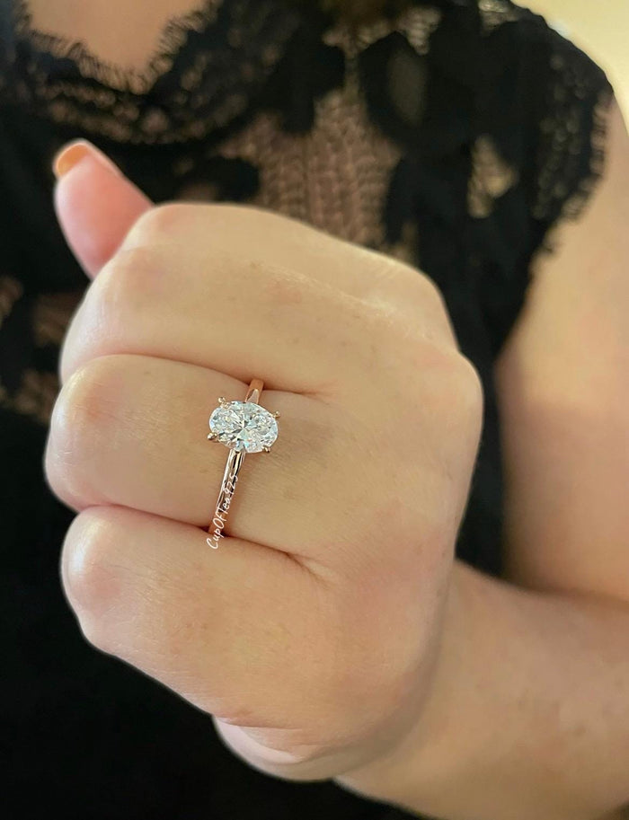 1.5CT oval moissanite engagement ring. , Rose Gold over Sterling Silver 925 Engagement Ring with 1.5CT oval cut CZ diamond or moissanite