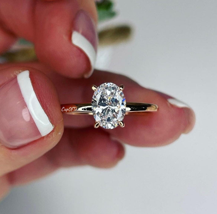 1.5CT oval moissanite engagement ring. , Rose Gold over Sterling Silver 925 Engagement Ring with 1.5CT oval cut CZ diamond or moissanite