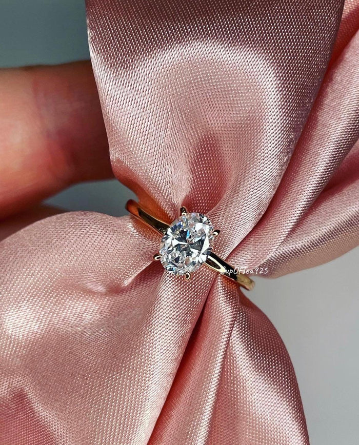 1.5CT oval moissanite engagement ring. , Rose Gold over Sterling Silver 925 Engagement Ring with 1.5CT oval cut CZ diamond or moissanite