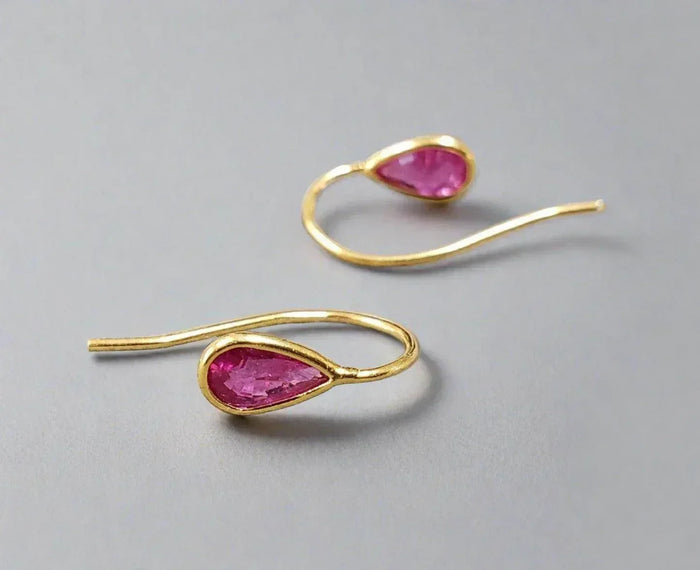 18k Gold Pear Shape Ruby Wire Earrings - K Jewelry Accessories