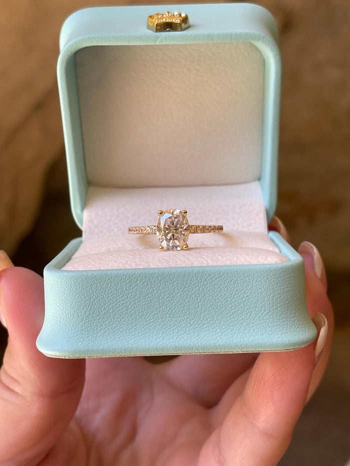 2 carat oval cut moissanite engagement ring with paved band, gold vermeil oval moissanite engagement ring, silver moissanite ring