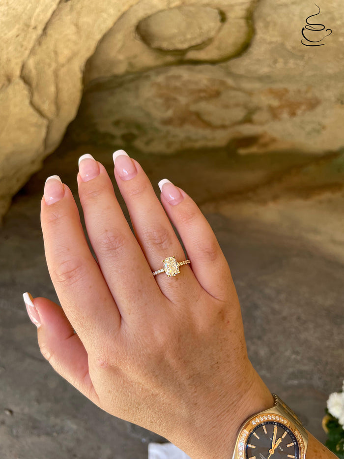 2 carat oval cut moissanite engagement ring with paved band, gold vermeil oval moissanite engagement ring, silver moissanite ring