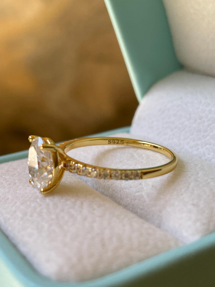 2 carat oval cut moissanite engagement ring with paved band, gold vermeil oval moissanite engagement ring, silver moissanite ring