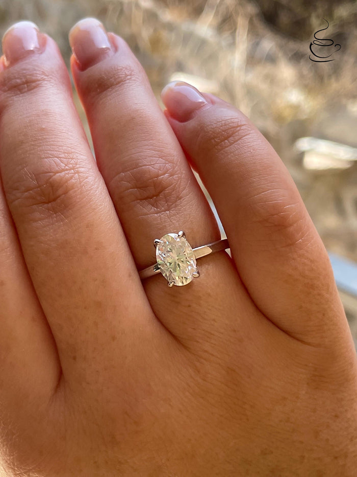 2.5 carat elongated oval cut moissanite engagement ring with hidden halo, sterling silver oval cut moissanite proposal ring, gift for her