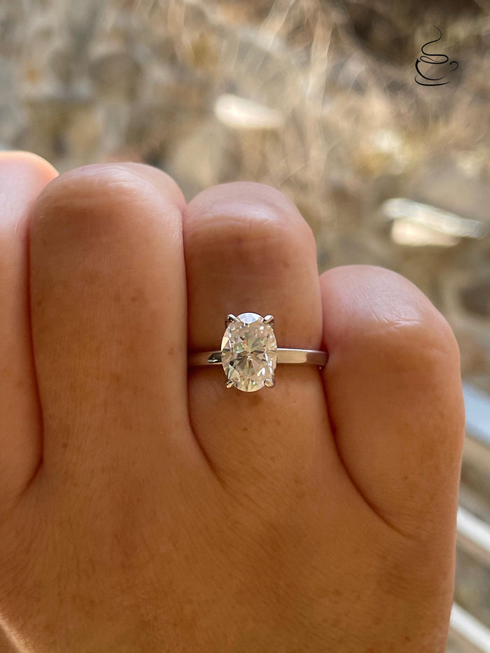 2.5 carat elongated oval cut moissanite engagement ring with hidden halo, sterling silver oval cut moissanite proposal ring, gift for her