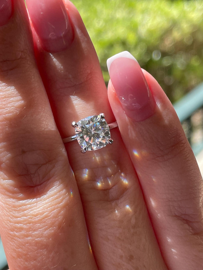 2.5CT Cushion Cut moissanite engagement ring in Sterling Silver 925, yellow gold vermeil cushion cut ring, rose gold vermeil ring