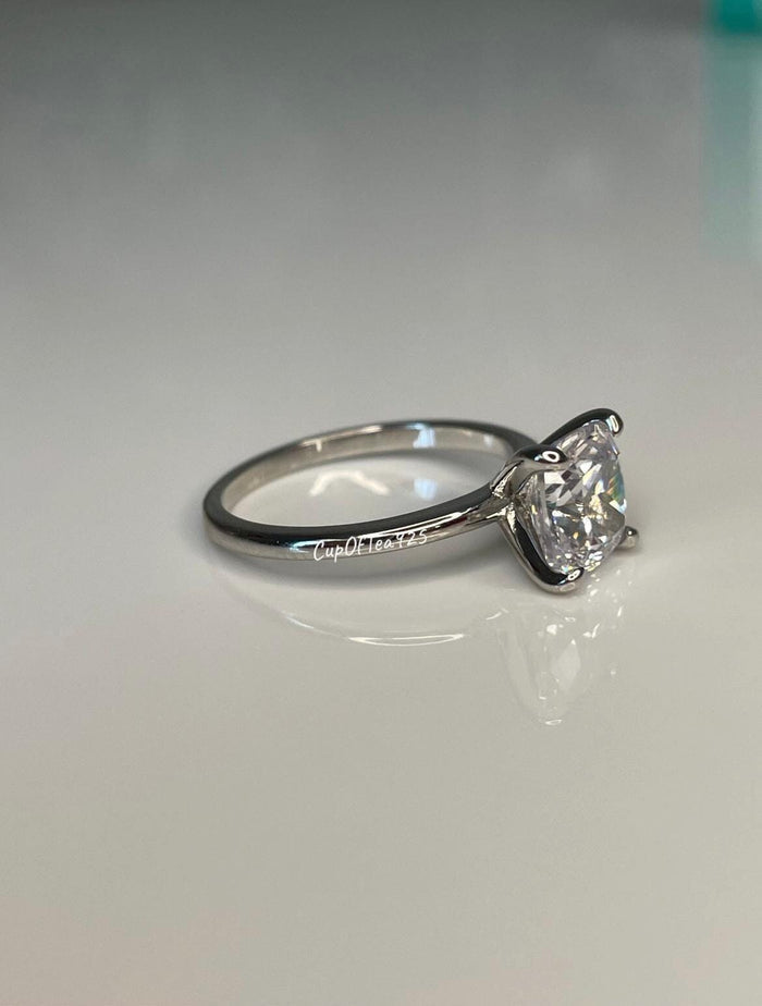 2.5CT Cushion Cut moissanite or CZ engagement ring in Sterling Silver 925, 10K gold ring, 14K gold ring, 18K gold ring promise ring