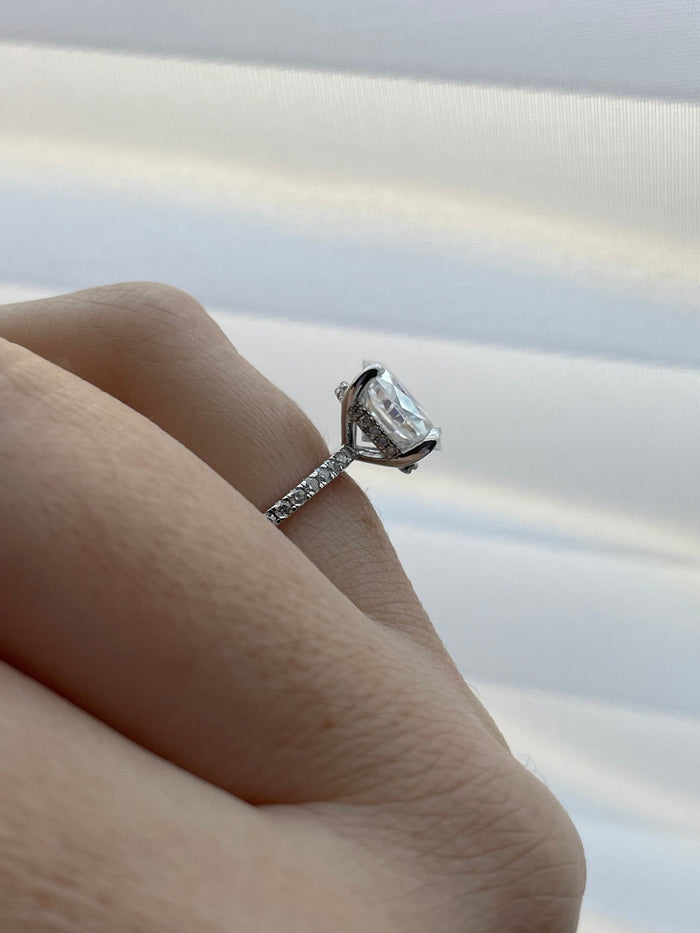 2.5CT Oval Moissanite Engagement Ring: Sterling Silver Hidden Halo