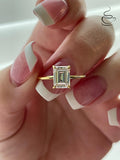 2CT Emerald cut engagement ring in sterling silver 925, yellow gold vermeil with CZ simulated diamond, promise ring