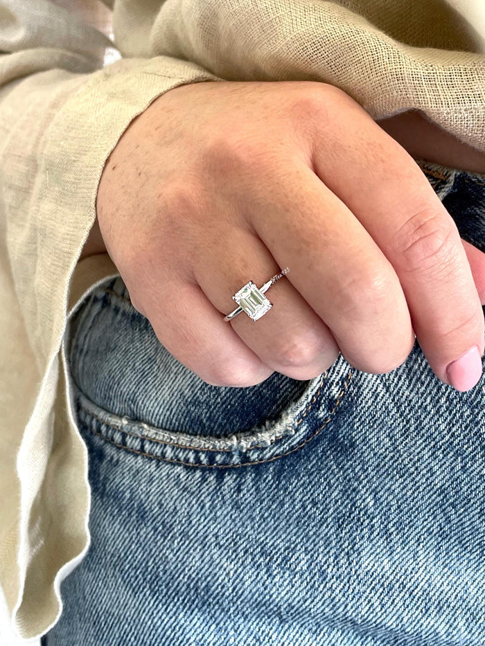 2CT Emerald cut engagement ring in sterling silver 925, yellow gold vermeil with CZ simulated diamond, promise ring