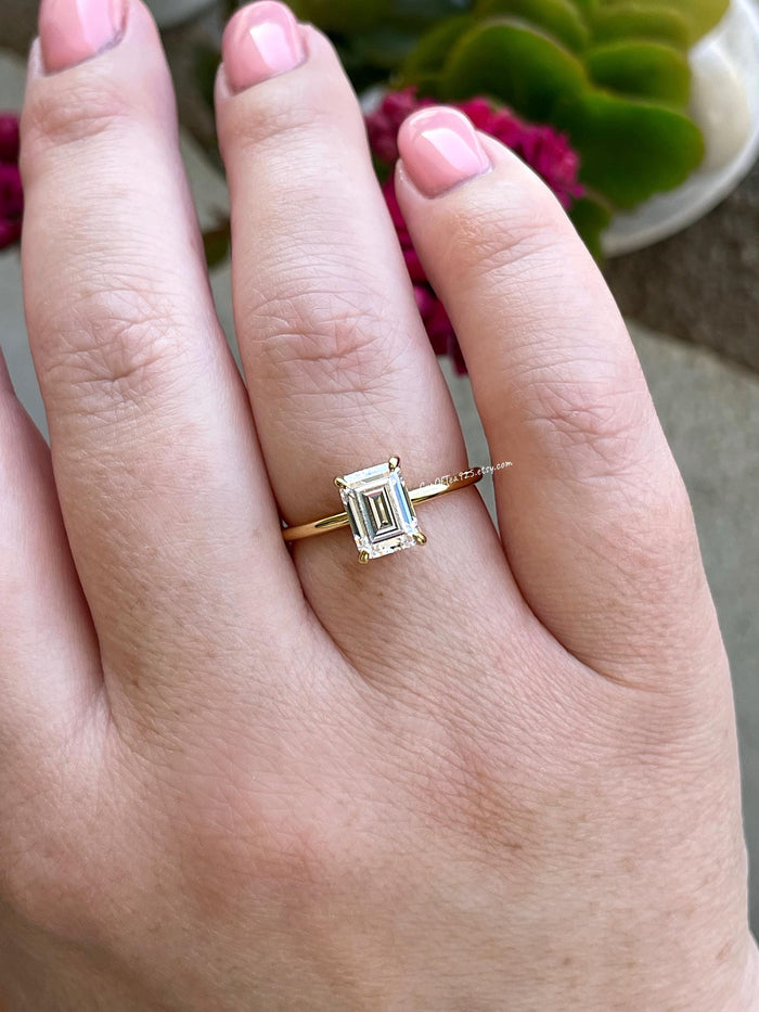 2CT Emerald cut engagement ring in sterling silver 925, yellow gold vermeil with CZ simulated diamond, promise ring