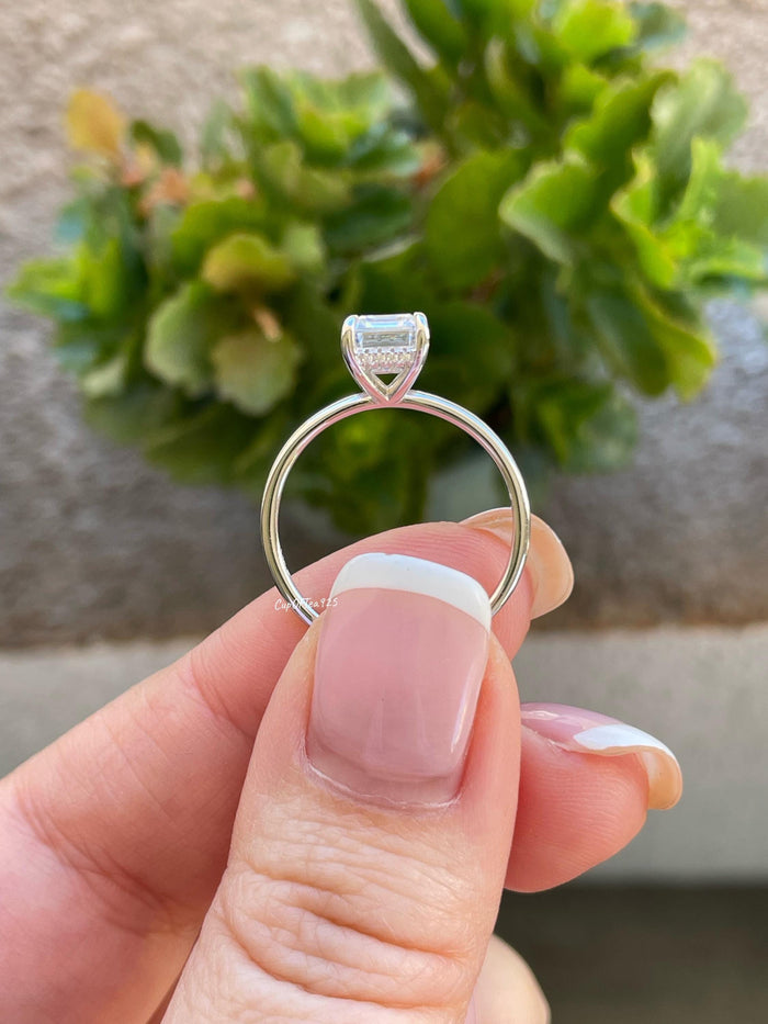 2CT Emerald cut engagement ring in sterling silver 925, yellow gold vermeil with CZ simulated diamond, promise ring