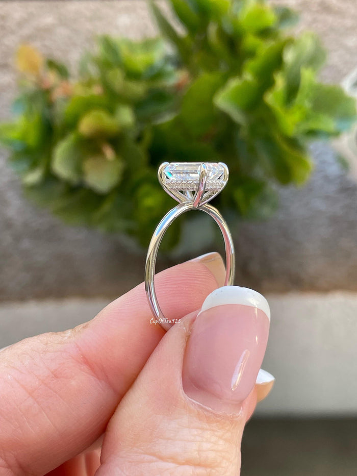 2CT Emerald cut engagement ring in sterling silver 925, yellow gold vermeil with CZ simulated diamond, promise ring