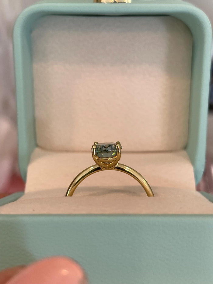 2CT oval green moissanite engagement ring in rose gold vermeil, yellow gold vermeil engagement ring, green gemstone ring, may birthstone