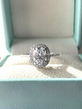 2CT Oval Moissanite Halo Engagement Ring: Sterling Silver 925, VVS DEF