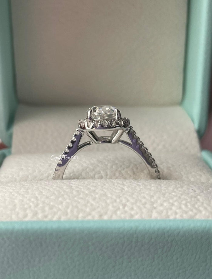 2CT Oval Moissanite Halo Engagement Ring: Sterling Silver 925, VVS DEF