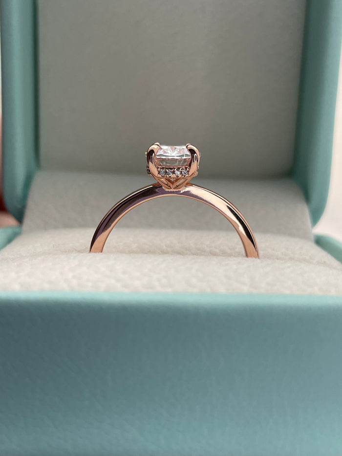 2CT Oval Simulated Diamond Engagement Ring: Rose Gold Sterling Silver Hidden Halo