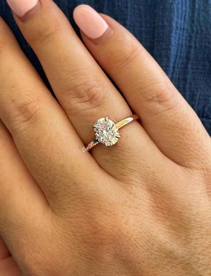 2CT Oval Simulated Diamond Engagement Ring: Rose Gold Sterling Silver Hidden Halo