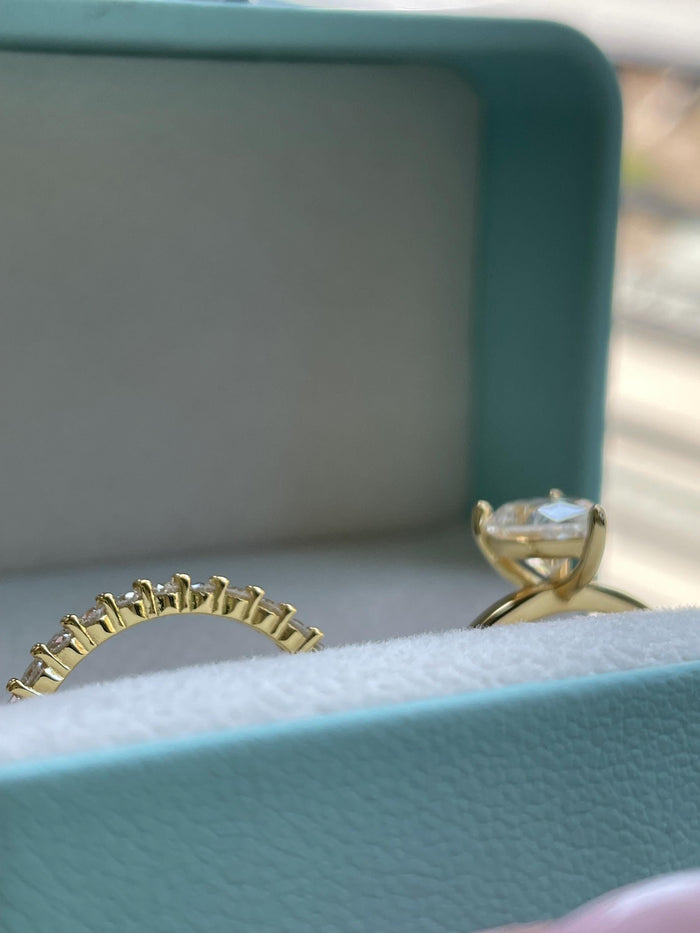 2CT Pear Cut Moissanite Engagement Ring Set , Sterling Silver with 14K Gold or Rhodium Finish and Half Eternity Band, proposal ring